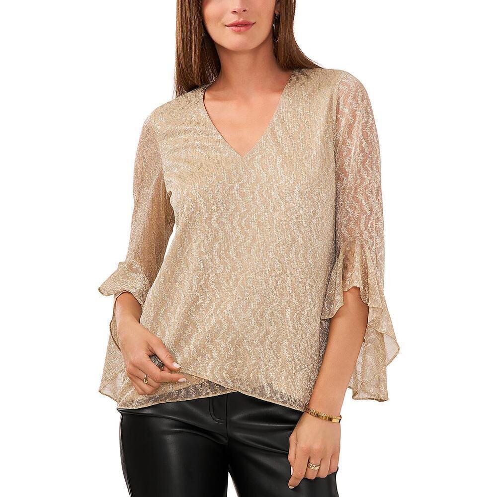 Vince Camuto Placket Covered Button-Up Blouse Gold Size Large NWT
